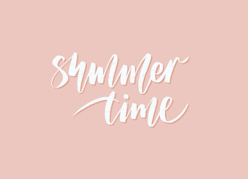 Vector hand drawn inscription Summer Time on a pink background.