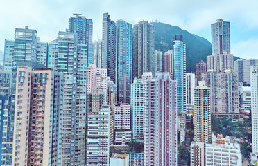Residential buildings in the city center. Hong Kong.