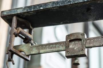 retro rusty platform scales closeup macro view