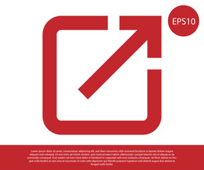 Red Open in new window icon isolated on white background. Open another tab button sign. Browser frame symbol. External link sign. Vector Illustration
