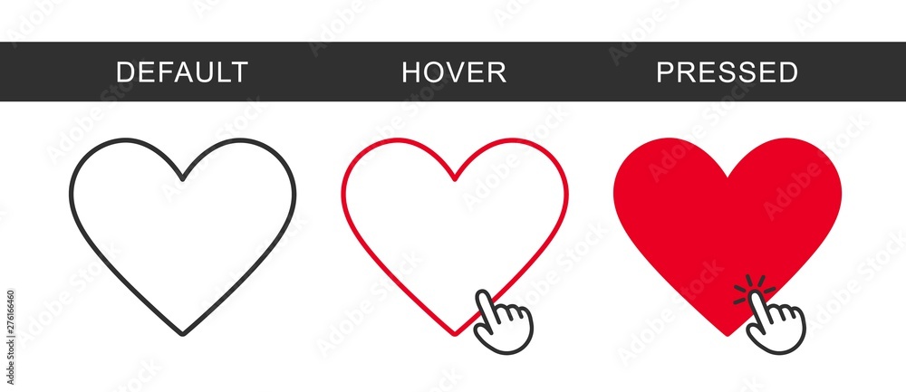 Poster Button add to favorites. Vector heart shape icon for web design, online store and app. Modern flat heart icon.