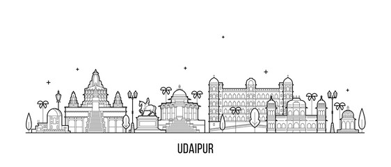 Fototapeta na wymiar Udaipur skyline Rajasthan India big city vector
