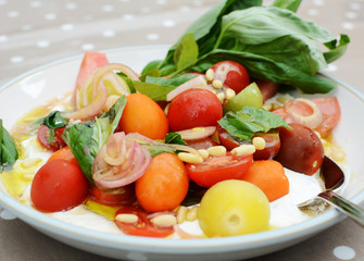 Mixed tomato salad with colourful cherry tomatoes