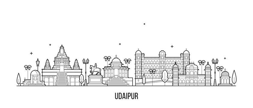 Udaipur skyline Rajasthan India big city vector