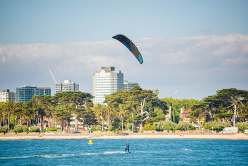 Melbourne/Australia - 11252018: Kite surfing in St Kilda beach