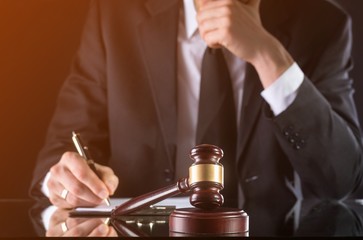 Close up lawyer with gavel judge