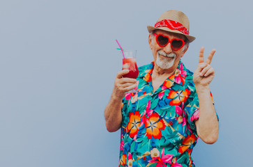 Grandfather portraits on colored backgrounds