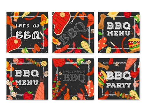 Barbecue party, menu, invitation design. BBQ