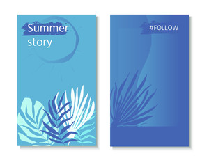 Vector set of social media stories design templates with palm leaves. Creative backgrounds for  banner, poster, web, landing, page, cover, ad, greeting card, promotion. Summer vacation concept