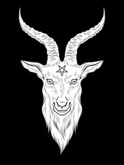 Baphomet demon goat head hand drawn print or blackwork flash tattoo art design vector illustration.