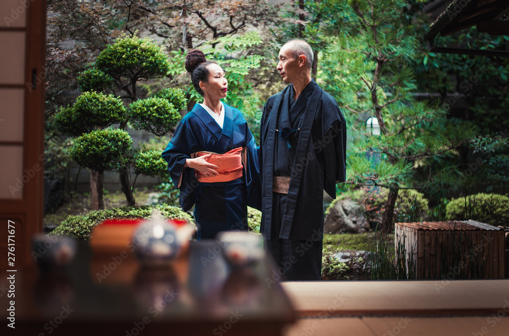 Wall mural senior couple lifestyle moments in a traditional japanese house