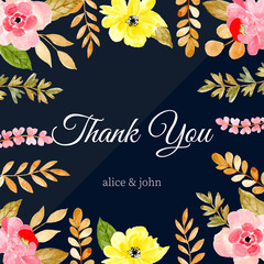 Obraz premium thank you card with watercolor floral and leaves