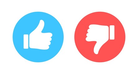 Like and Dislike vector flat Icons. Design Elements for smm, ad, marketing, ui, ux, app and more. Thumbs up and thumbs down circle emblems.