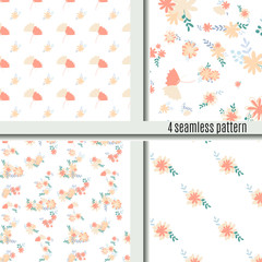Fototapeta na wymiar Set seamless pattern bouquets of simple, clear, ordinary flowers bright and cute