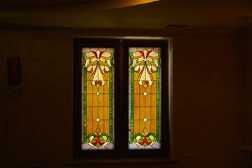 Vintage stained glass Windows with colorful patterns