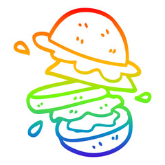 rainbow gradient line drawing cartoon burger