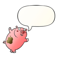 funny cartoon pig and speech bubble in smooth gradient style