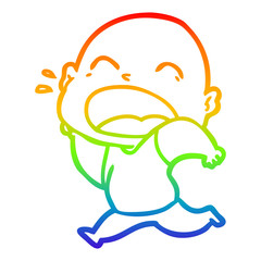 rainbow gradient line drawing cartoon shouting bald man