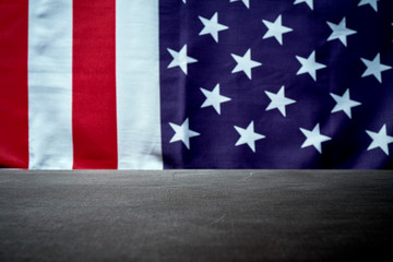 black wooden shelf on the US flag background