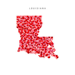 I Love Louisiana. Red Hearts Pattern Vector Map of Louisiana