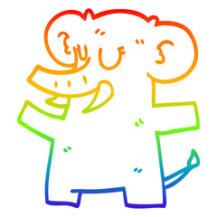 rainbow gradient line drawing cartoon standing elephant