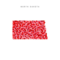 I Love North Dakota. Red Hearts Pattern Vector Map of North Dakota