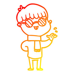 warm gradient line drawing cartoon boy wearing spectacles