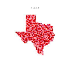 I Love Texas. Red Hearts Pattern Vector Map of Texas