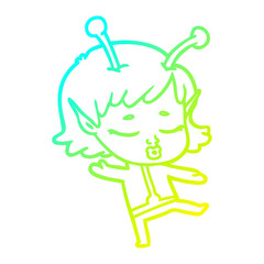 cold gradient line drawing cartoon alien girl