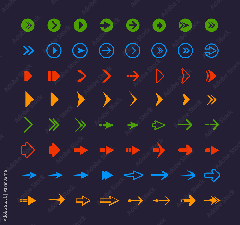 Poster Colored web arrows. Infographic symbols for website app icons vector arrows. Illustration of arrow pointer, cursor pointed for web app