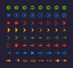 Obraz premium Colored web arrows. Infographic symbols for website app icons vector arrows. Illustration of arrow pointer, cursor pointed for web app