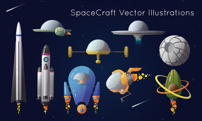 set of space crafts vector illustrations