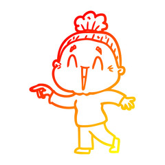 warm gradient line drawing cartoon happy old lady