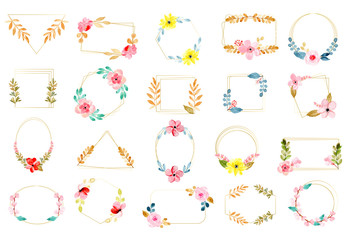 golden frame and watercolor floral collection
