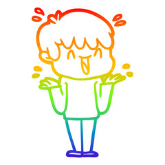 rainbow gradient line drawing cartoon laughing boy