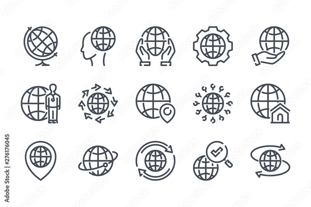 Aufkleber globe related line icon set. world map linear icons. earth and location outline vector sign collecti