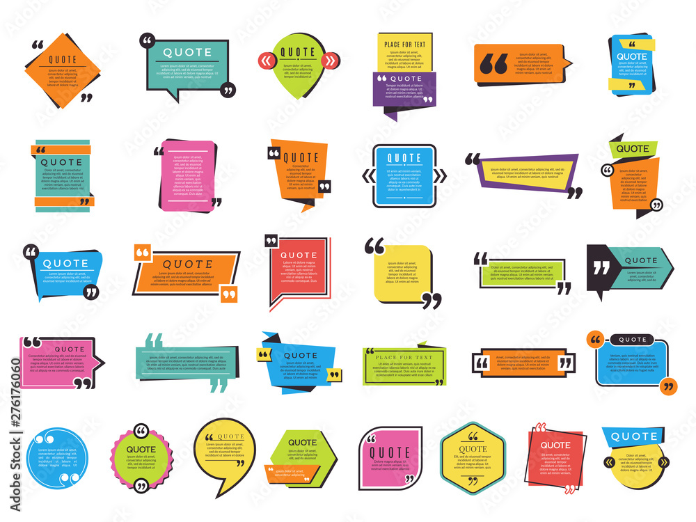 Poster quote shapes. graphic forms for text notes and remarks vector difference designs. textbox quote, tex