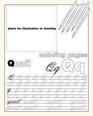 design_17_the page layout of the English alphabet to teach writing upper and lower case letters with a place to insert an illustration or drawing