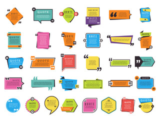 Quote shapes. Graphic forms for text notes and remarks vector difference designs. Textbox quote, text note, remark speech, quotation bubble illustration