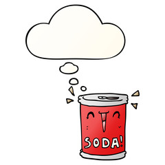 cartoon soda can and thought bubble in smooth gradient style