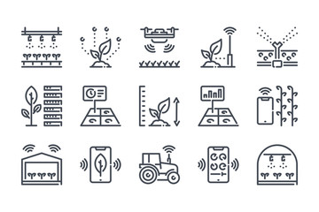 Smart farm related line icon set. Farm technologies linear icons. Food science outline vector signs and symbols collection.