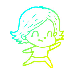 cold gradient line drawing cartoon friendly girl