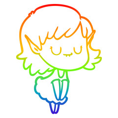 rainbow gradient line drawing happy cartoon elf girl wearing dress