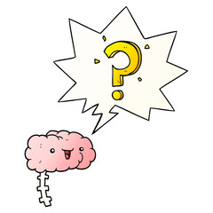 cartoon curious brain and speech bubble in smooth gradient style