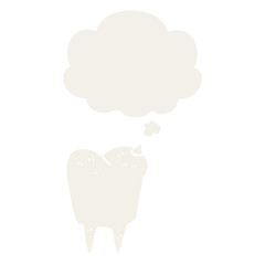 cartoon tooth and thought bubble in retro style