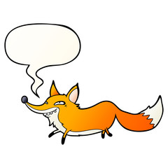 cute cartoon sly fox and speech bubble in smooth gradient style