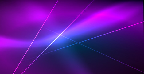 Neon glowing techno lines, blue hi-tech futuristic abstract background template with lights