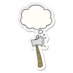 cartoon axe and thought bubble as a printed sticker