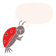 cute cartoon ladybug and speech bubble in retro style