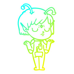 cold gradient line drawing cartoon alien girl